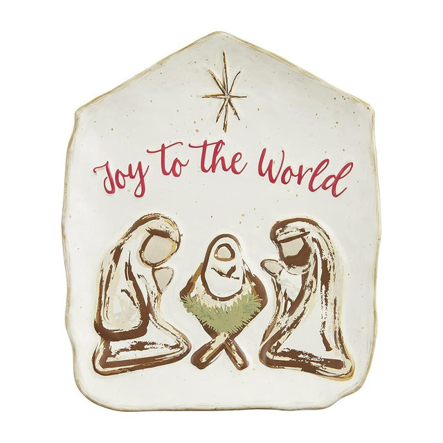 Mud Pie Stoneware Christmas Nativity Serving Platter, Red, 10"x12"