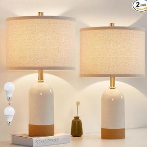 GyroVu 3 Color Temperature Small Table Lamp for Bedroom, Bedside Desk Reading Lamps, 21.5" Nightstand Ceramic Lamp for Kids Room, Living Room, Dorm, Home Office, Bulbs Included