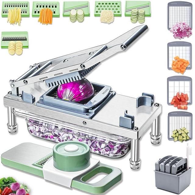Stainless steel Vegetable Chopper, Veggie Chopper With 10 Blades, Onion Dicer with Container, Food Cutter & Grater Mandoline Slicer