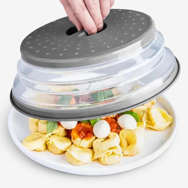 Cheer Collection Collapsible Microwave Splatter Cover Gray 10.5 Inch Vented Food Cover and Strainer