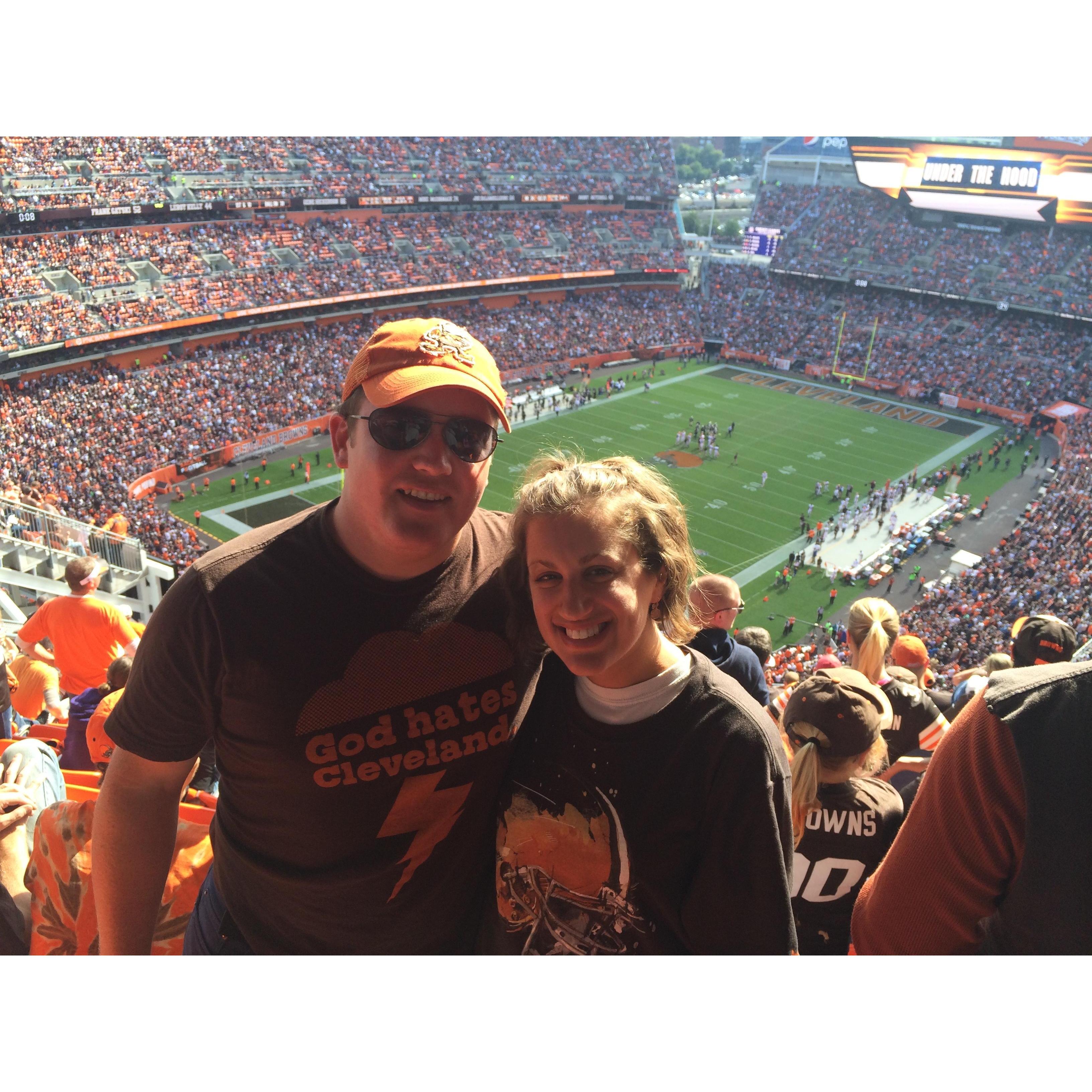 Morganne embraced Joe's support of the Cleveland Browns. Not their first team, but a close second to the Eagles.