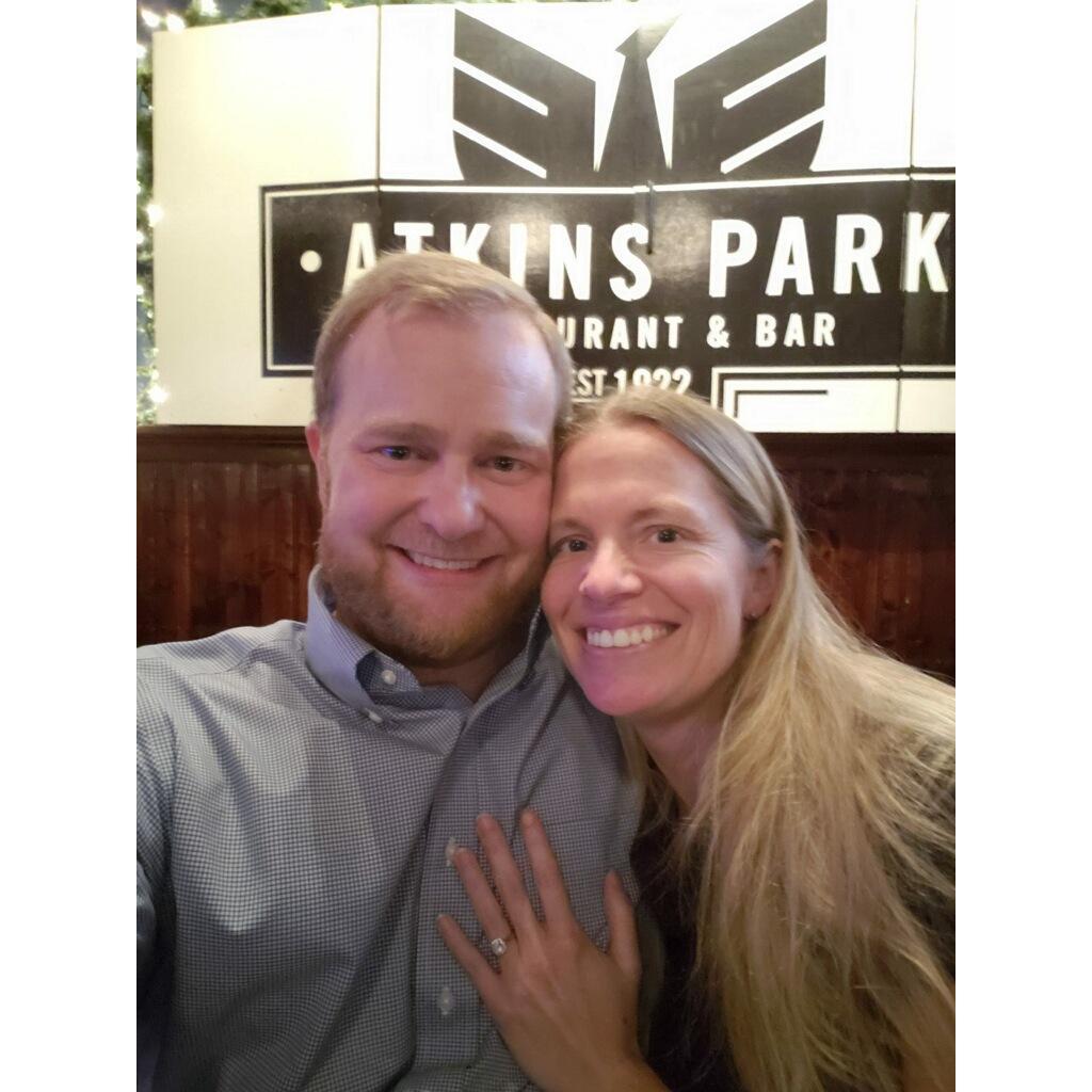 Engaged! This is the kickball bar we first got to know each other at and where Isaac proposed