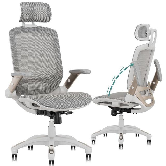 GABRYLLY Ergonomic Office Chair, High Back Home Desk Chair with Headrest, Flip-Up Arms, 90-120° Tilt Lock and Wide Cushion, Big and Tall Mesh Chairs for Man Woman