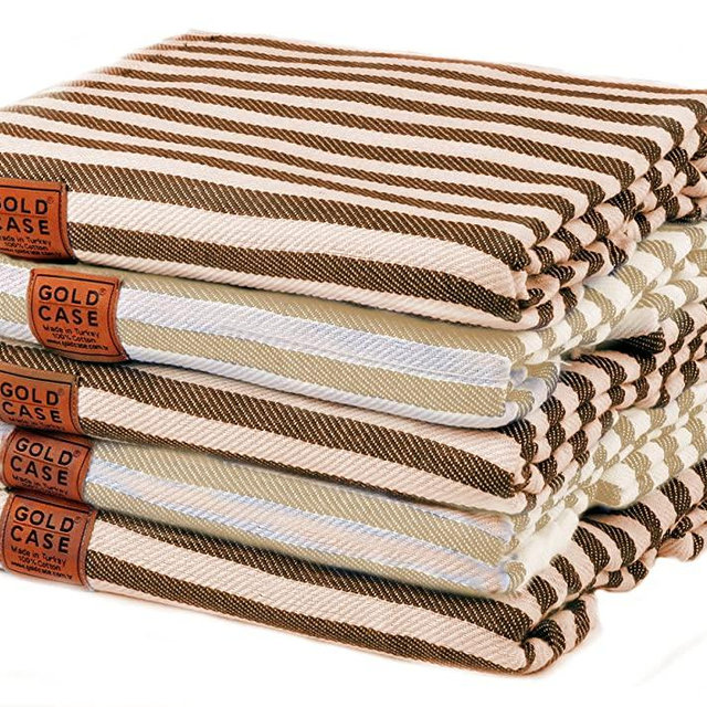 Set of 5 Original Smyrna Turkish Beach Towel by GOLD CASE - 70x39 - 100% Natural Cotton Extra Soft, Quick Dry, Oversized Vintage Towels for Beach, Bath, Gym, Pool, Picnic, Yacht, Throw (Beige Brown)