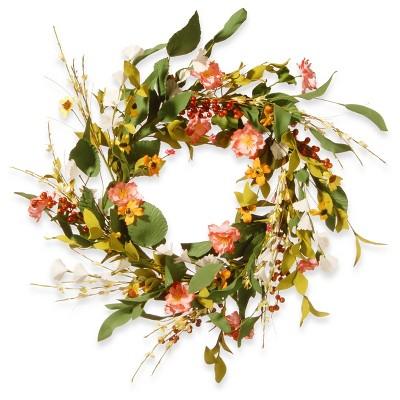 Artificial Spring Flower Wreath Pink 22" - National Tree Company®