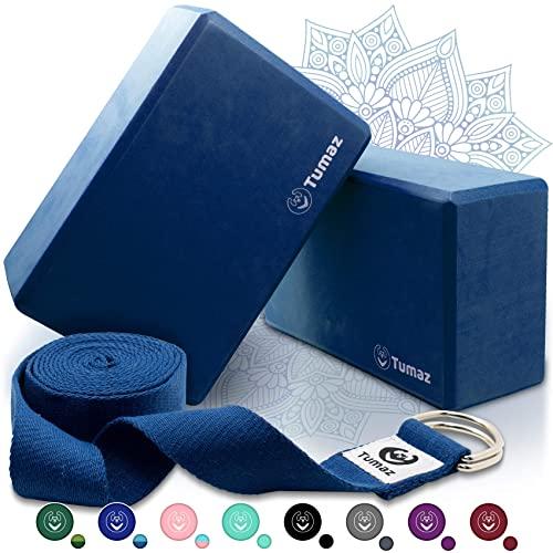 Tumaz Yoga Blocks 2 Pack with Strap Set, High Density/Light Weight EVA Foam Blocks & Premium 8 Feet Yoga Strap Combo [Instruction EBook Included] The Must-Have Set for Every Yogi and Yogini