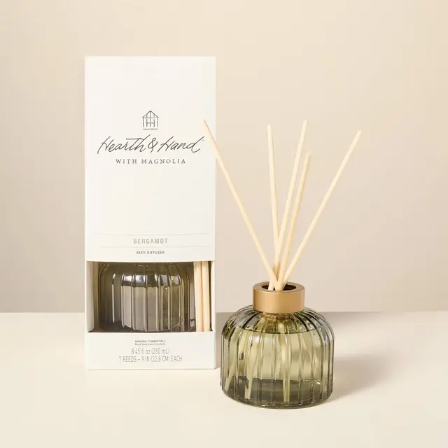 8.45 fl oz Ribbed Glass Diffuser Bergamot - Hearth & Hand™ with Magnolia