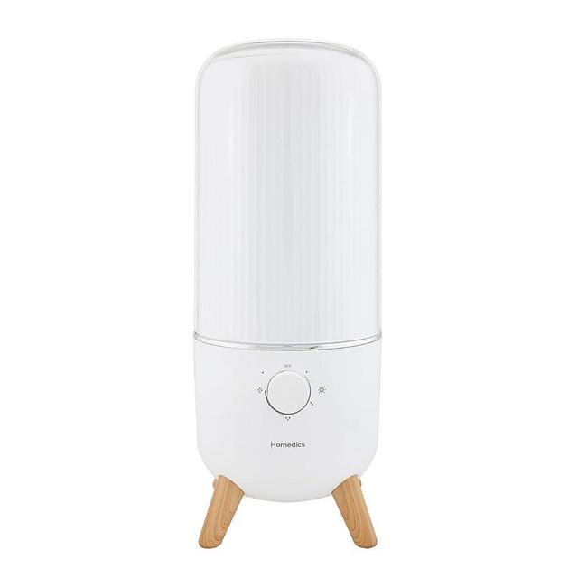 Homedics Ultrasonic Humidifier, Bedrooms and Home Offices, 0.97-Gallon Tank, 45-Hour Runtime, Visible Ultra-Quiet Cool Mist, Aromatherapy, Demineralization Cartridge, Night-Light, Auto-Off, White