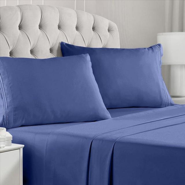 Mellanni Queen Sheets Set - 4 PC Iconic Collection Bedding Sheets & Pillowcases - Hotel Luxury, Extra Soft, Cooling Bed Sheets - Deep Pocket up to 16 inch (Queen, Blue Nova)