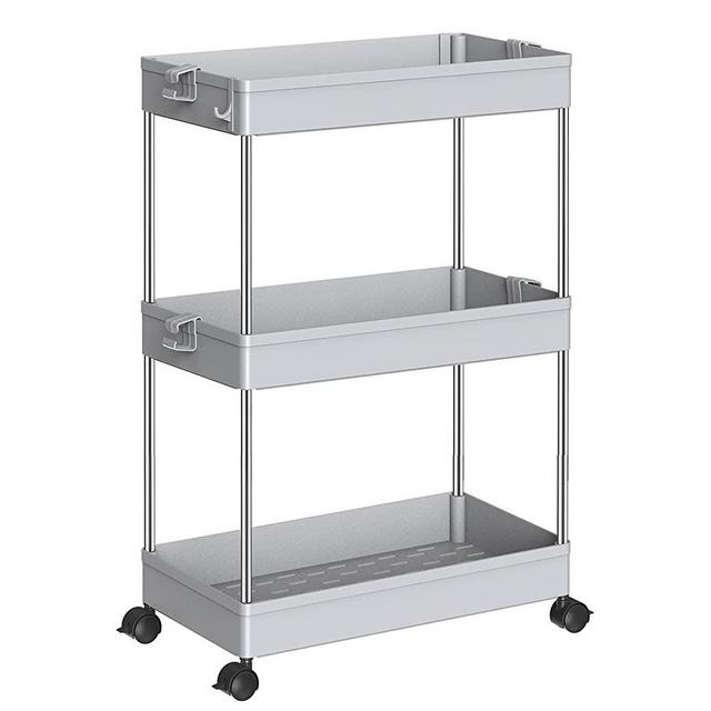 SPACEKEEPER Rolling Storage Cart, 3 Tier Slim Bathroom Organizers Utility Cart Slide Out Storage Shelves Mobile Shelving Unit Organizer for Office, Kitchen, Bedroom, Bathroom, Laundry Room, Gray