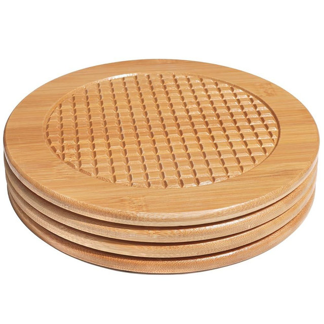 KITLAB Bamboo Trivets for Hot Dishes, Hot Pots and Pans, 7.5 Inch Thick Heat Resistant Large Coaster for Kitchen, Hot Pads, Kitchen Essentials, Kitchen Decor for Table & Countertop, 4 Pcs Round