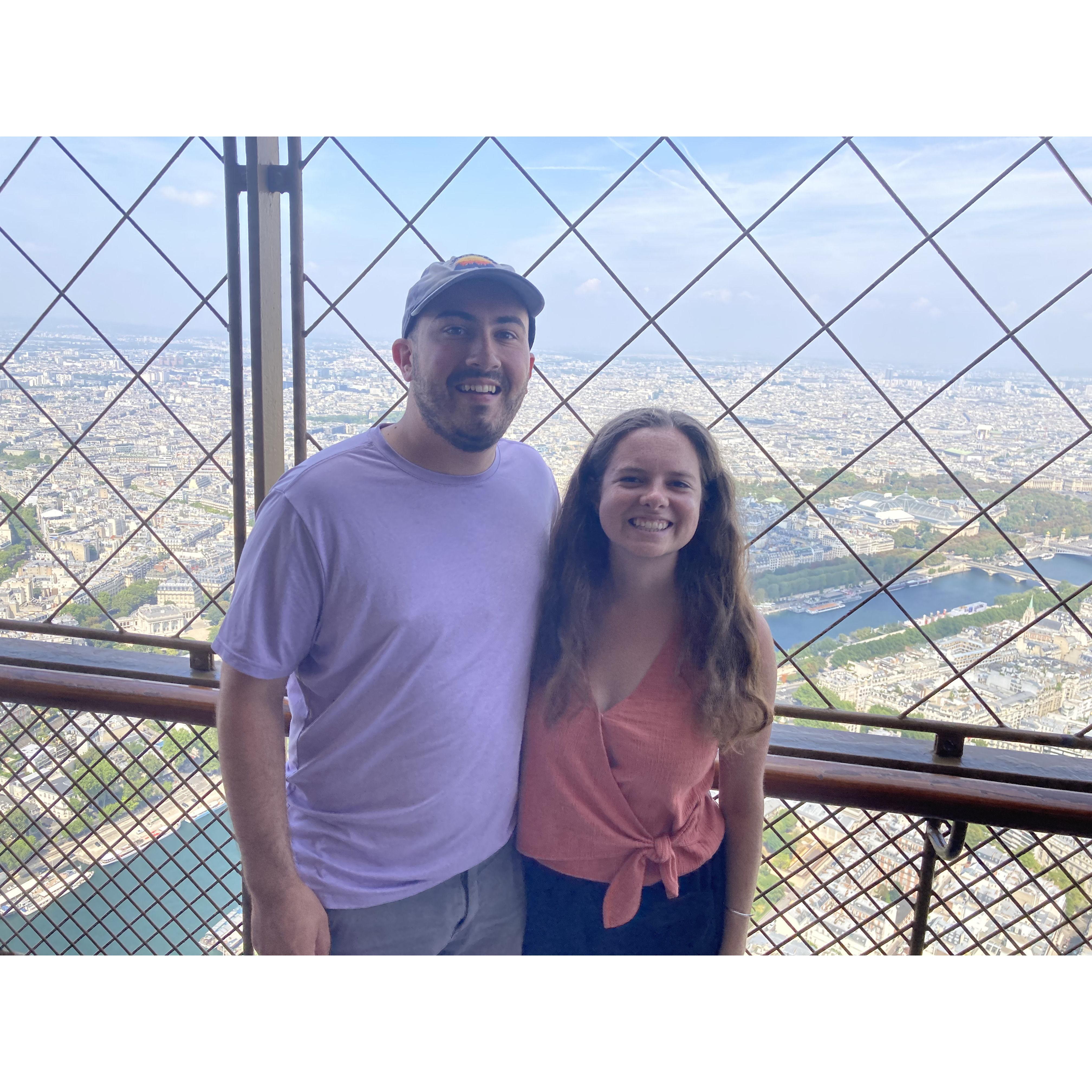 Katherine and Zak - the only couple to take a picture with the Eiffel Tower, and on the top floor of the Eiffel Tower.