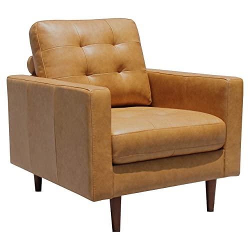 Amazon Brand – Rivet Cove Mid-Century Modern Tufted Leather Accent Chair, 32.7"W, Caramel