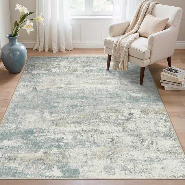 BEIMO Area Rugs 6x9 for Living Room Bedroom, Modern Abstract Machine Washable Rug, Large Soft Low Pile Floor Carpet with Non Slip Backing for Dining Room, Light Blue