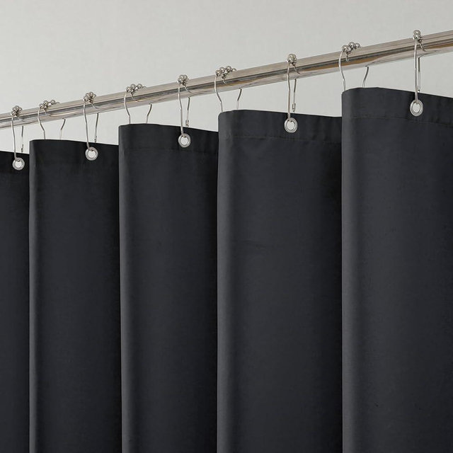 THAIGEE Water-Repellent Fabric Shower Curtain Liner - Hotel Quality Machine Washable, 3 Heavy-Duty Magnets with Rustproof Grommets & Weighted Hem, Standard Size 72x72in Black