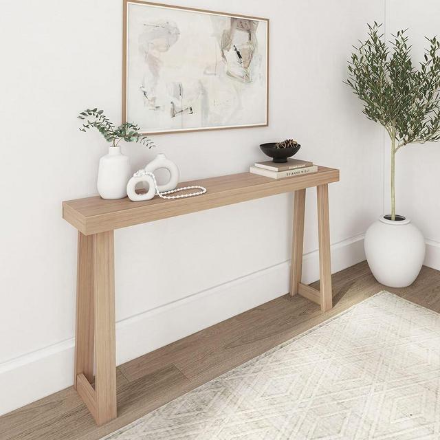 Plank+Beam Modern Solid Wood Console Table, 56 Inch, Sofa Table, Narrow Entryway Table for Hallway, Behind The Couch, Living Room, Foyer, Easy Assembly, Blonde