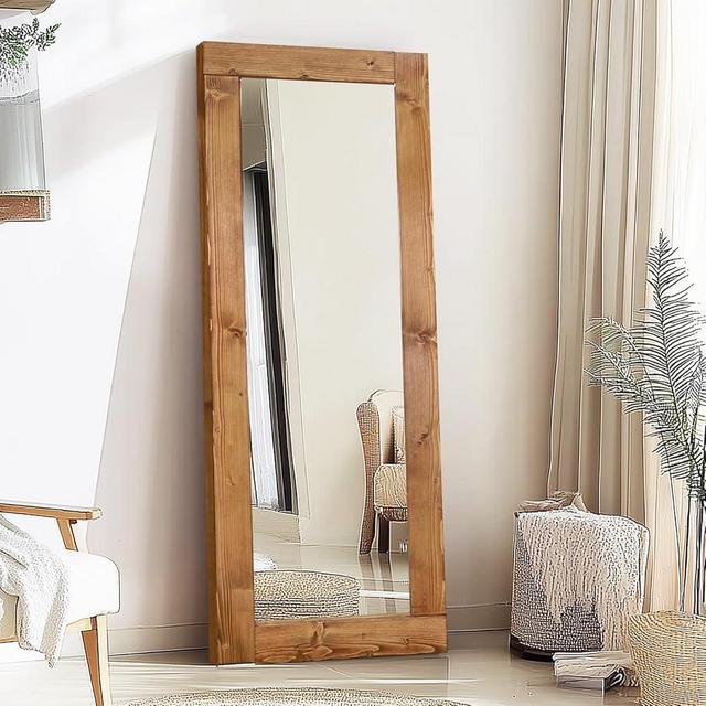 ABSWHLM Full Length Mirror 65"x24" – Solid Wood Frame, HD Tempered Glass, Wall Mounted & Leaning, Rustic Modern Decor for Bedroom, Living Room, Entryway, Light Brown