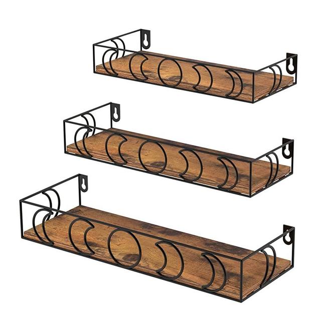 PHAREGE Moon Phase Floating Shelves Wall Mounted Set of 3, Small Book Shelf for Wall Decor Storage, Rustic Wall Shelves for Bedroom Bathroom Living Room