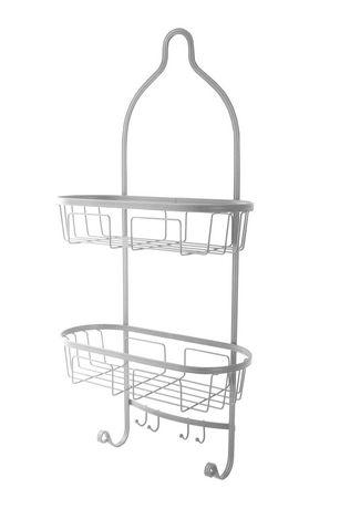 Splash Home Maya Shower Caddy Bathroom Hanging Head Two Basket Organizers With Hooks for Shampoo, Conditioner and Soap- Chrome