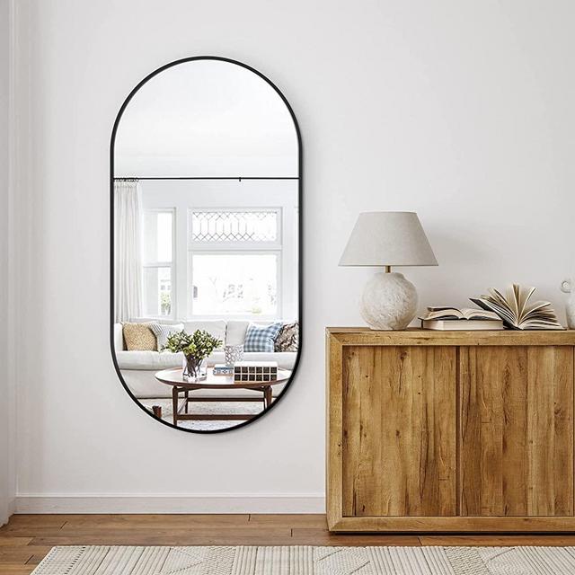 Delma Bathroom Wall Mirror Full Length Mirror for Wall, 48''x24'', Black Oval Mirror for Bedroom Entryway Bathroom, Metal Framed Vanity Mirror (48''x24'',Black)