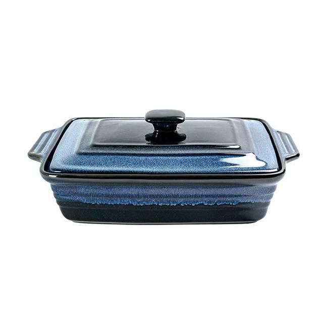 UNICASA Casserole Baking Dish with Lid - Ceramic Blue Lasagna Pan 3.2 Quart, Large Covered Bakeware Set 9x13 for Cooking, Stoneware Bakers Microwave Oven Safe - Reactive Glaze Pan