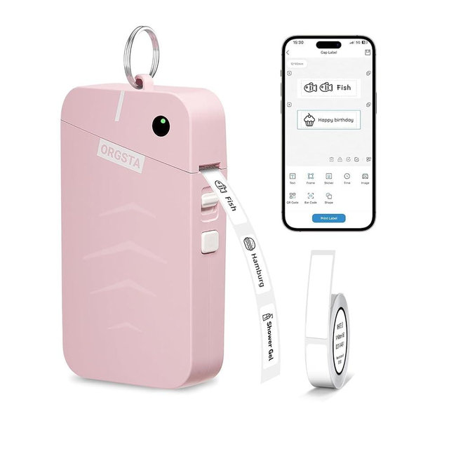 ORGSTA S001 Label Maker Machine with Tape, Portable Bluetooth Label Maker for Home and Office Organization, Thermal Label Printer Mini Sticker Maker with Multiple Templates, Pink