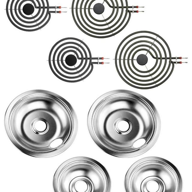 316048413 Electric Range 8 Inch chrome Surface Burner Drip Pan 316048414 Range 6" small chrome drip bowl & MP22YA Burner Element Unit Set Fit for Frigi-daire Ken-more Range Oven Stove by Fetechmate