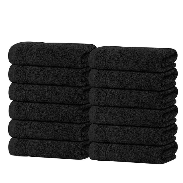 Tens Towels Pack of 12 Washcloths, 12 x 12 Inches, Lighter Weight, Quick to Dry, Super Soft & Absorbent, Gentle Face Towels, Hotel Quality, Perfect for Bathroom, Gym, Spa (Black, 12 Pack)
