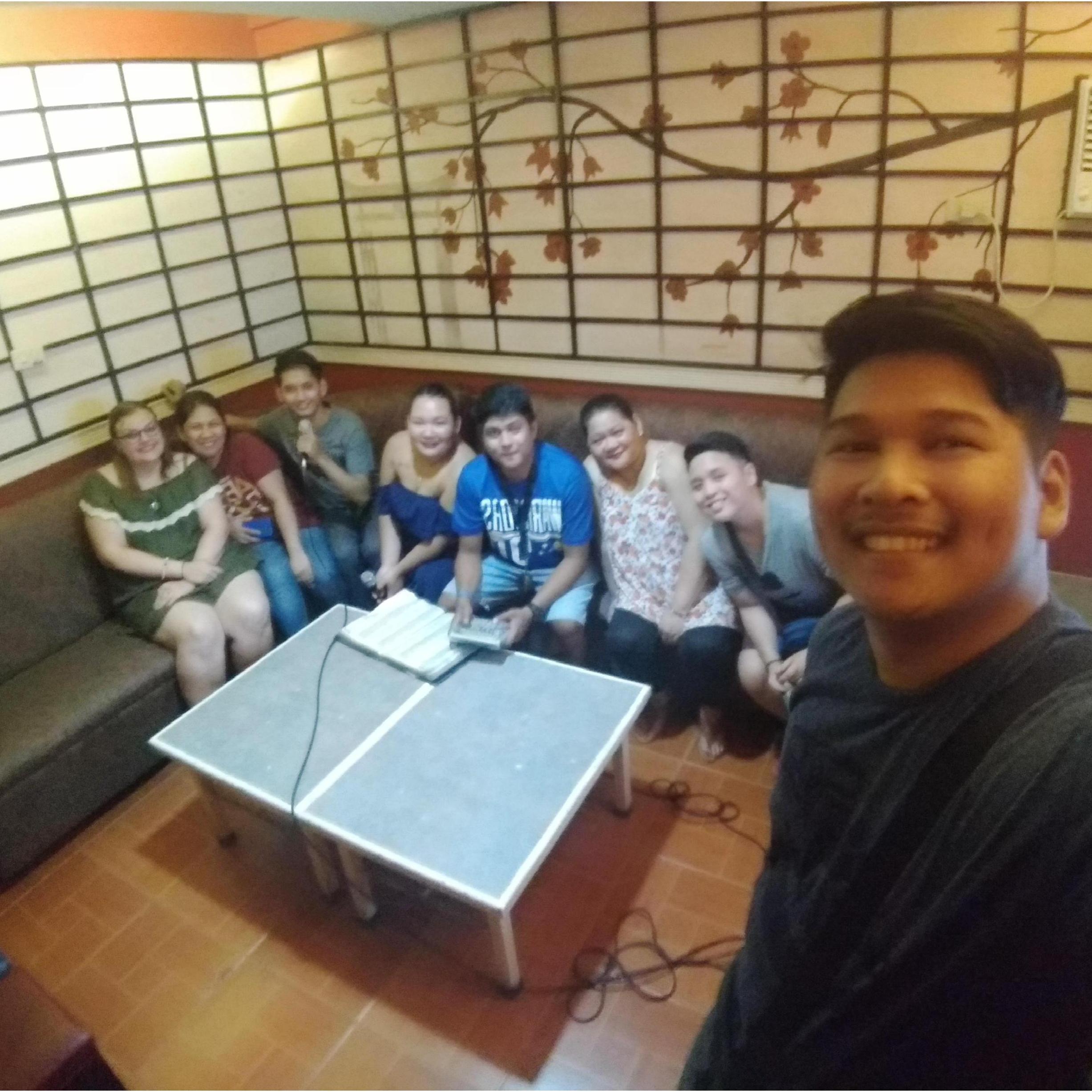 Karaoke party night, with sisters, nieces and nephews.