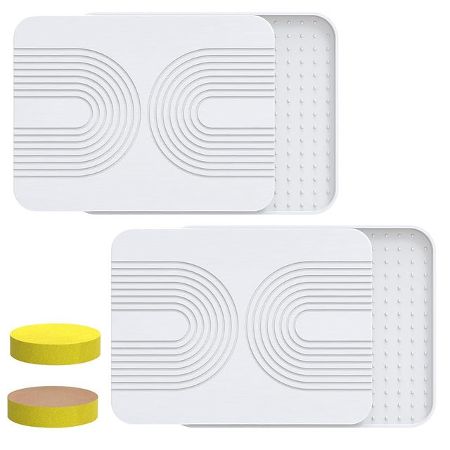 2 PCS Stone Dish Drying Mat ＆ Silicone Mat for Kitchen Counter – Diatomaceous Earth Bath Mat for Bathroom, 16.14"L×12.4"W×2 Quick Dry Mats for Dishes ,Bottles, Cups, Match Any Countertop(White)