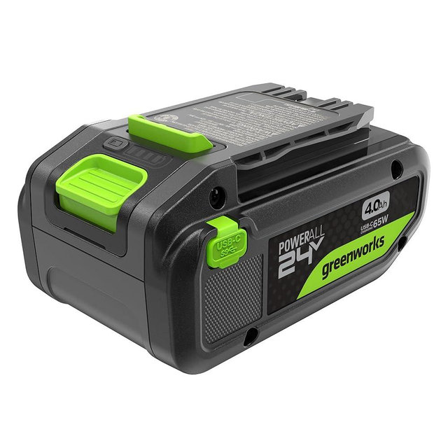 Greenworks 24V 4.0Ah PowerAll Lithium-Ion 21700 Technology Battery (Genuine Battery/ 150+ Compatible Tools) with 65-Watt Bi-Directional USB-C Charger for iPhone 16, iPad, Galaxy, Pixel and More