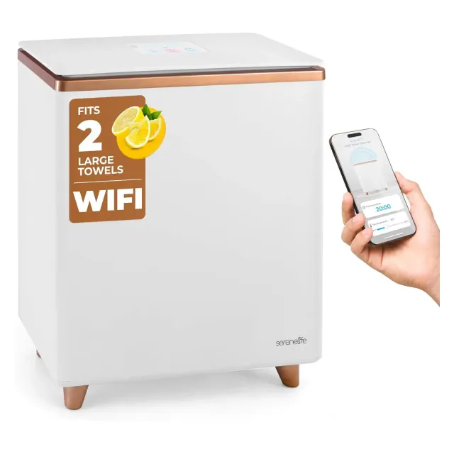 SereneLife Smart-Controlled Luxury Towel Warmer – Large Capacity, Fresh Scent Feature, Auto Timer, Ideal for Spa & Bathroom Use