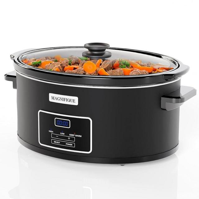 [NEW] MAGNIFIQUE Oval Digital Slow Cooker with Keep Warm Setting - Perfect Kitchen Small Appliance for Family Dinners (Black Digital, 8 Qt)