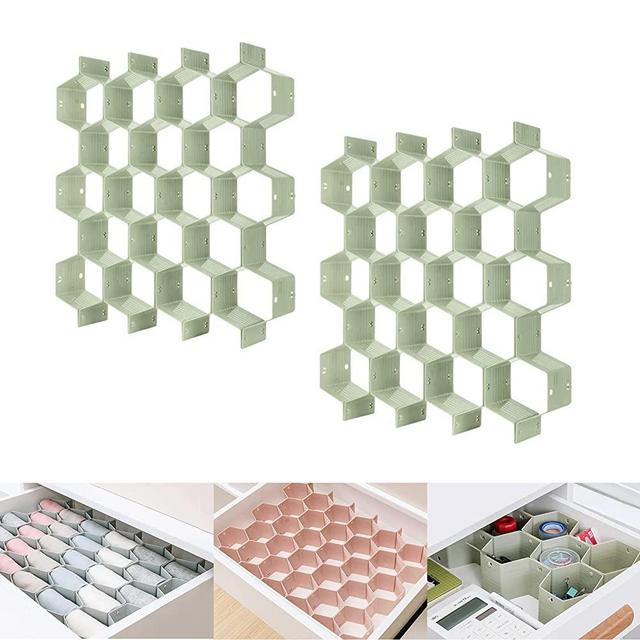 Honeycomb Separator Adjustable Drawer Organizer Divider for Underwear Belt-Scarf Socks Organizer (Green(2pcs))