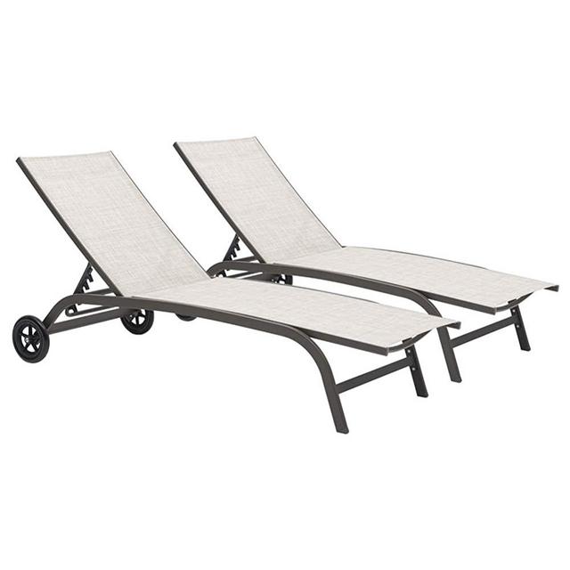 Crestlive Products Adjustable Chaise Lounge Chair Five-Position and Full Flat Outdoor Aluminum Recliner with Wheels All Weather for Patio, Beach, Yard, Pool (2PCS Beige)