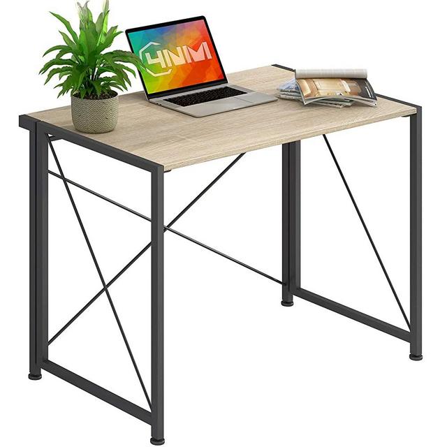 4NM 35.4" Small Desk No-Assembly Folding Computer PC Desk Home Office Desk Laptop Study Writing Table for Space Saving - Natural and Black