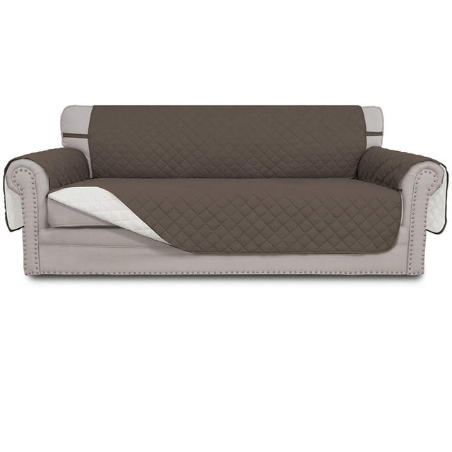 Easy-Going Reversible Couch Cover for 3 Cushion Couch Sofa Cover for Dogs Water Resistant Furniture Protector Cover with Foam Sticks Elastic Straps for Pet Cat (Sofa, Taupe/Ivory)