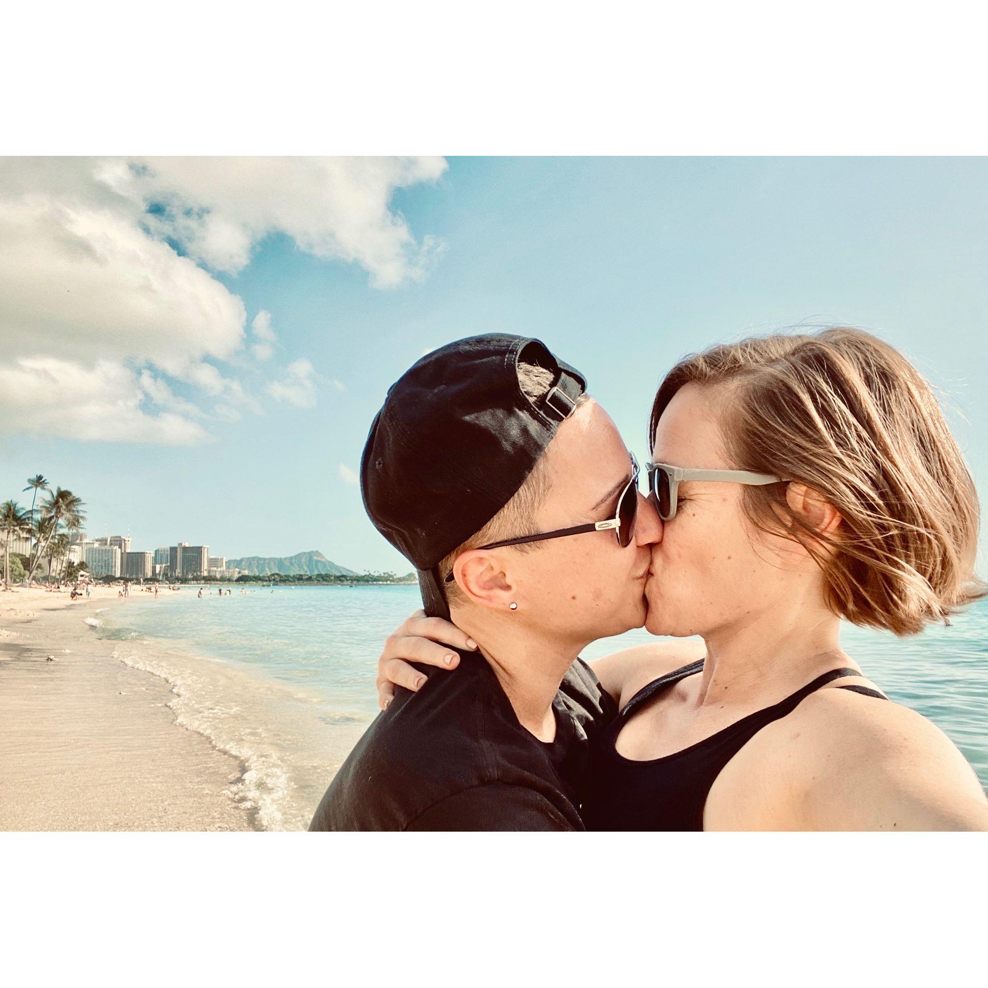 Getting a last smooch in before Rosemary had to hop on a plane back to Oakland from Oahu.
*Starting our relationship long distance for nine months was harrrrrd, but worth it!