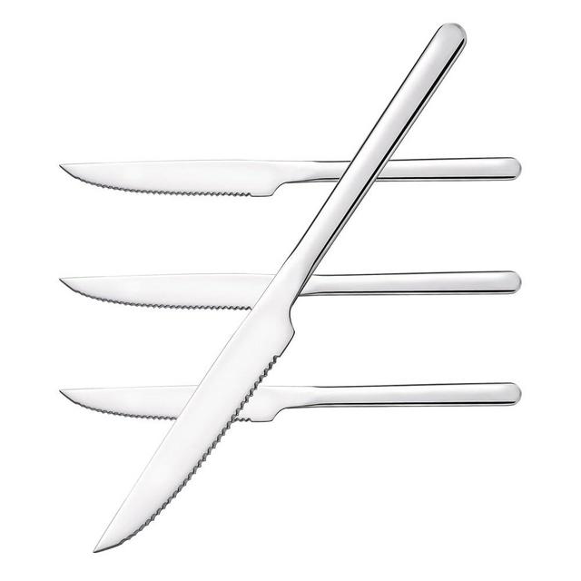 KINGSTONE Sharp Steak Knives, German Stainless Steel Steak Knife Set of 4 with Full-Serrated Blade, 9.4-Inch Sleek Design Table Knives, Mirror Polished