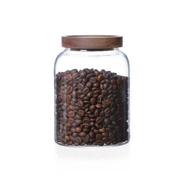 MOLFUJ 1200ML 40FL Oz Glass Storage Container with Wood Lid Large Decorative Organizer Bottle Canister Pantry Jar with Air Tight Wooden Lid for Food Coffee Candy Cereal Rice Flour Pop Spaghetti