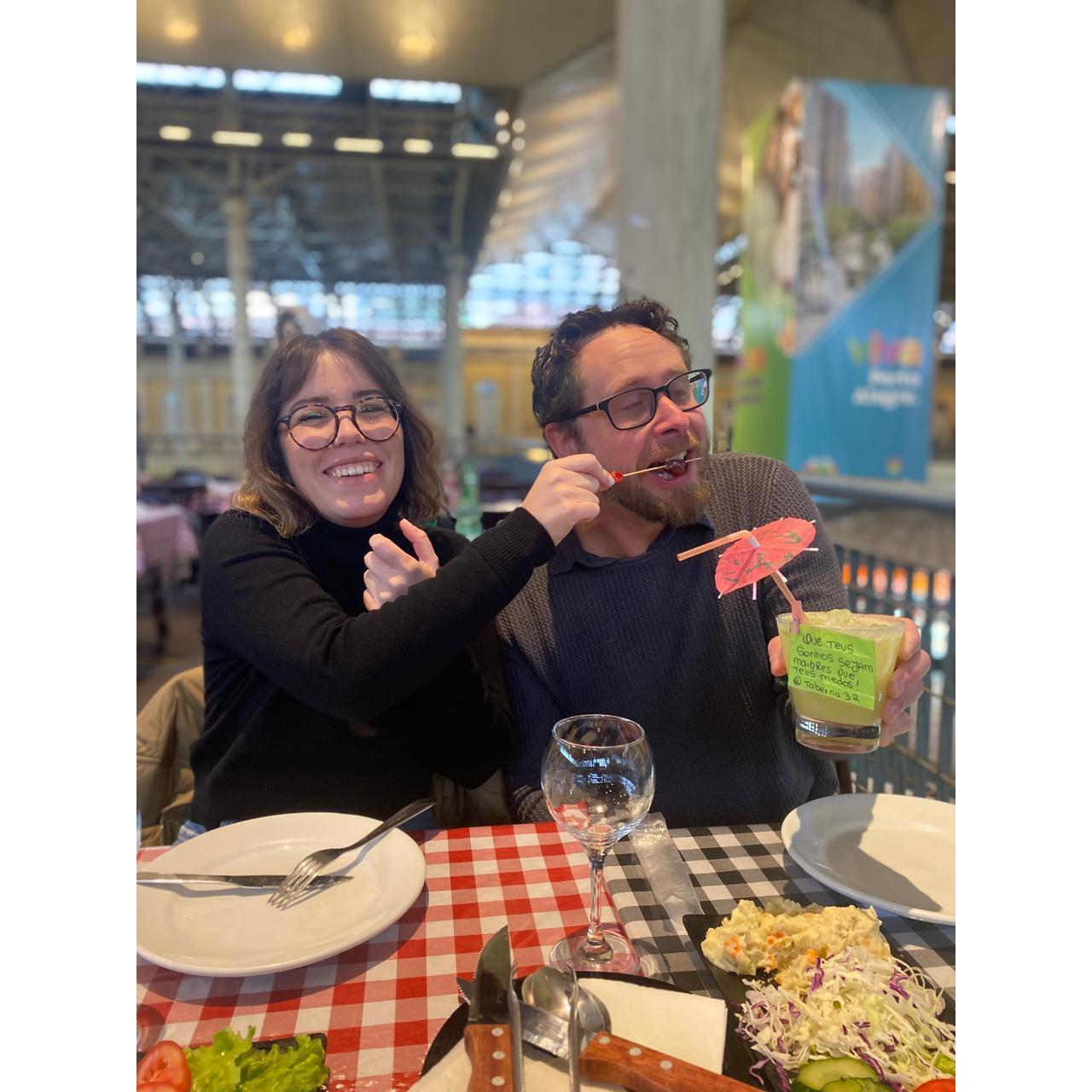 Fun lunch with family in Porto Alegre's Public Market.