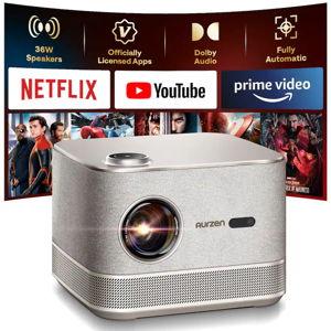 Aurzen - Smart Projector Native 1080p, 36W Speakers & DoIby Audio, Auto Focus Keystone, Netflix Official 500 ANSI - Gold