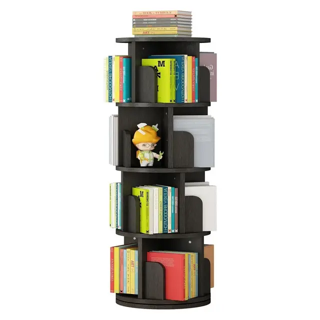 360 Degree Rotating Bookcase,4 Tier White Wooden Bookcase,51.2 Inch,Floor Standing Small Corner Storage Shelf,Bedroom,Living Room,Black