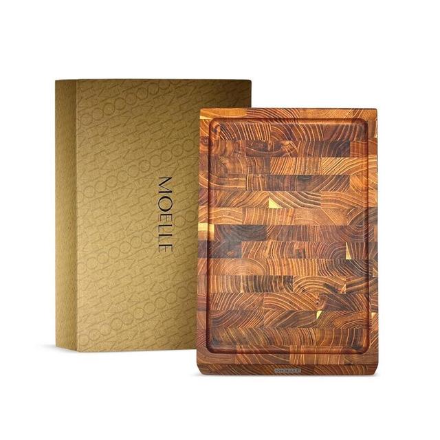 MOELLE Premium Danish Teak Wood Cutting Board Durable End Grain Wooden Cutting Board for Kitchen, Knife-Friendly, Sustainable Gift-Ready Packaging (Small)