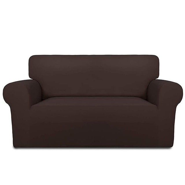 PureFit Super Stretch Chair Sofa Slipcover – Spandex Non Slip Soft Couch Sofa Cover, Washable Furniture Protector with Non Skid Foam and Elastic Bottom for Kids, Pets （Loveseat, Chocolate）