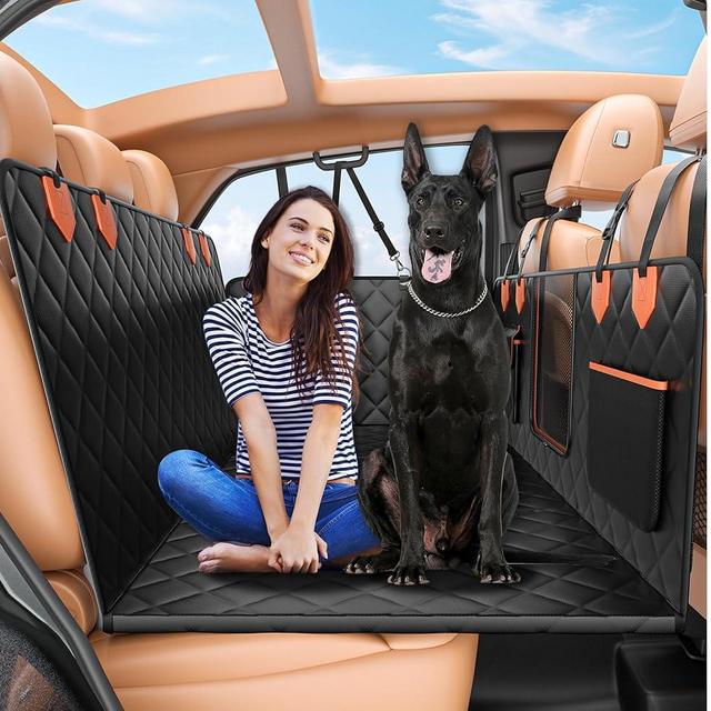 IJVAE Hard Bottom Car Seat Cover for Dogs,Waterproof Dog Seat Cover for Back Seat Extender,Scratch-Proof and Anti-Slip Car Dog Hammock for Large Dogs SUV,Black(Holds 500 Lbs)