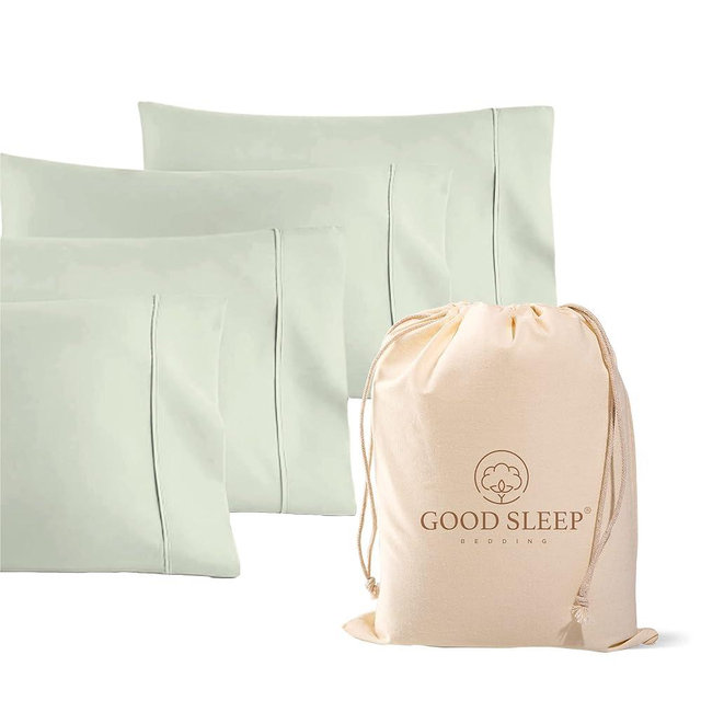 1000 TC Sage Standard Pillowcases Set of 4 100% Egyptian Cotton Pillow Cases with Long Staple Cotton & Sateen Weave, Silky Soft Hotel - Like Bed Pillow Covers for Comfy Sleeping, Snug Fit