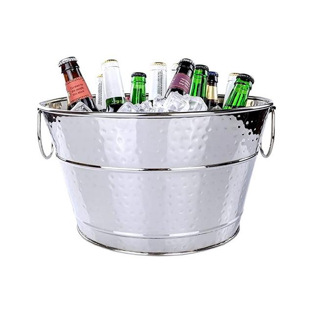 BREKX Stainless Steel Ice Bucket for Cocktail Bar / Leak-Proof / Hammered Drink Bucket for Parties- 15 Quarts