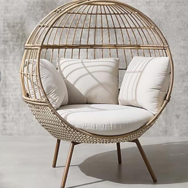 Woven Egg Chair with Off-White Cushioned Seat