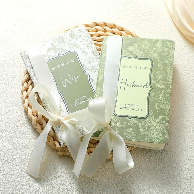 Engrowtic 2 Pcs Sage Green Wife and Husband Wedding Vow Books with Ribbon Bow Floral Vow Books Notebook for Wedding Vows Gift for Bride and Groom with 48 Pages 3.94 x 5.91 Inches Bridal Shower Gifts